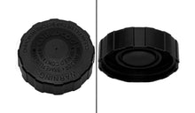 Load image into Gallery viewer, Two images of a black plastic brake fluid reservoir cap on a white background