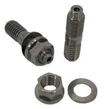 Load image into Gallery viewer, Two titanium studs, nuts, and washers on a white background