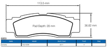 Load image into Gallery viewer, 2d dimensional UTV brake pad image showing dimensions and applications
