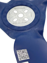 Load image into Gallery viewer, Zoomed in picture of the center hub on a blue engine fan with white background
