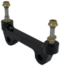 Load image into Gallery viewer, Perspective shot of a radial mount caliper bracket, black, on a white background
