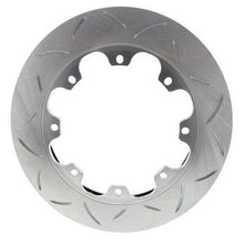 Load image into Gallery viewer, 2d picture of a brake rotor with slotted faces on a white background
